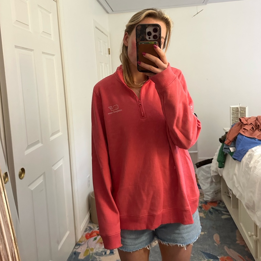 Vineyard Vines Coral Quarter-Zip Pullover